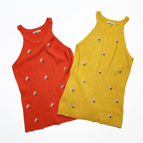 Milano Tops - Vila Milano Daisy Floral Embroidered Ribbed Knit Halter Tank Top Bundle Medium